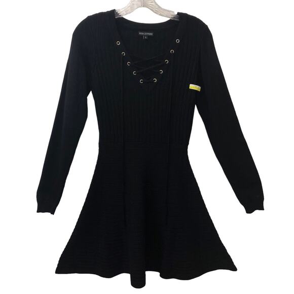 Nina Leonard Lace Up Ribbed Fit and Flare Knit Sweater Dress Small NWT - Picture 2 of 7